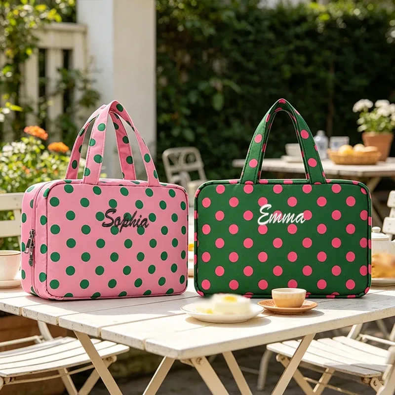 broderie personnalisée/style standard 2 options, sac à main pliable personnalisé à pois, trousse de toilette, trousse de maquillage pour la rentrée scolaire