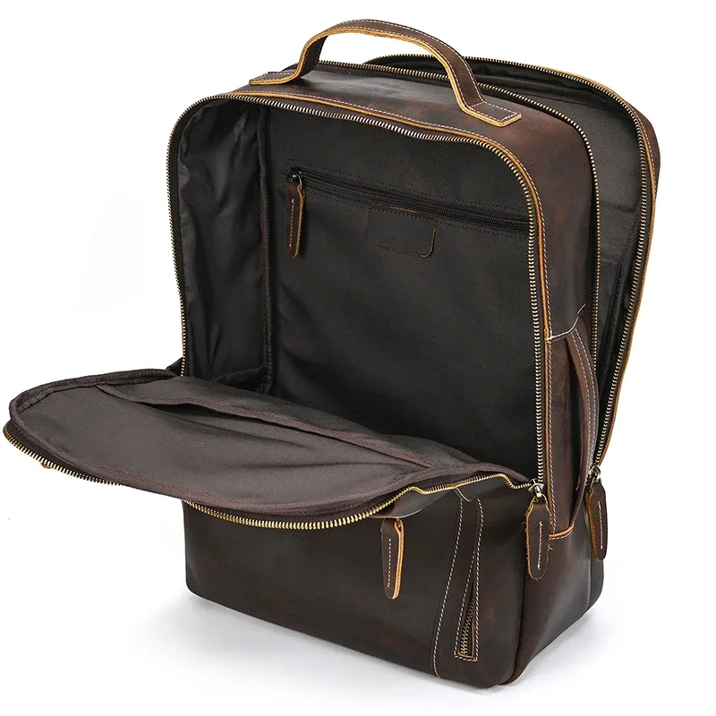 2025 nouveautés sac à dos en cuir pour voyage hommes mâle en cuir de vachette pochette d'ordinateur 15.6 "17 double épaule sac à dos pour homme rétro