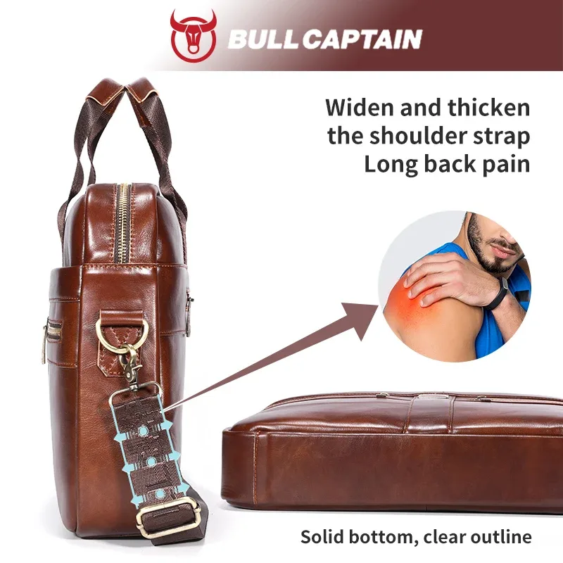 sac pour ordinateur portable en cuir bullcaptain, sac pour ordinateur portable 15' en cuir de première qualité, sacoche pour ordinateur portable pour hommes, sac de travail, de voyage et d'affaires 053