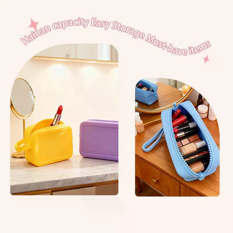 trousse de maquillage en silicone, sac de rangement de voyage, pochette pour clés portable de grande capacité