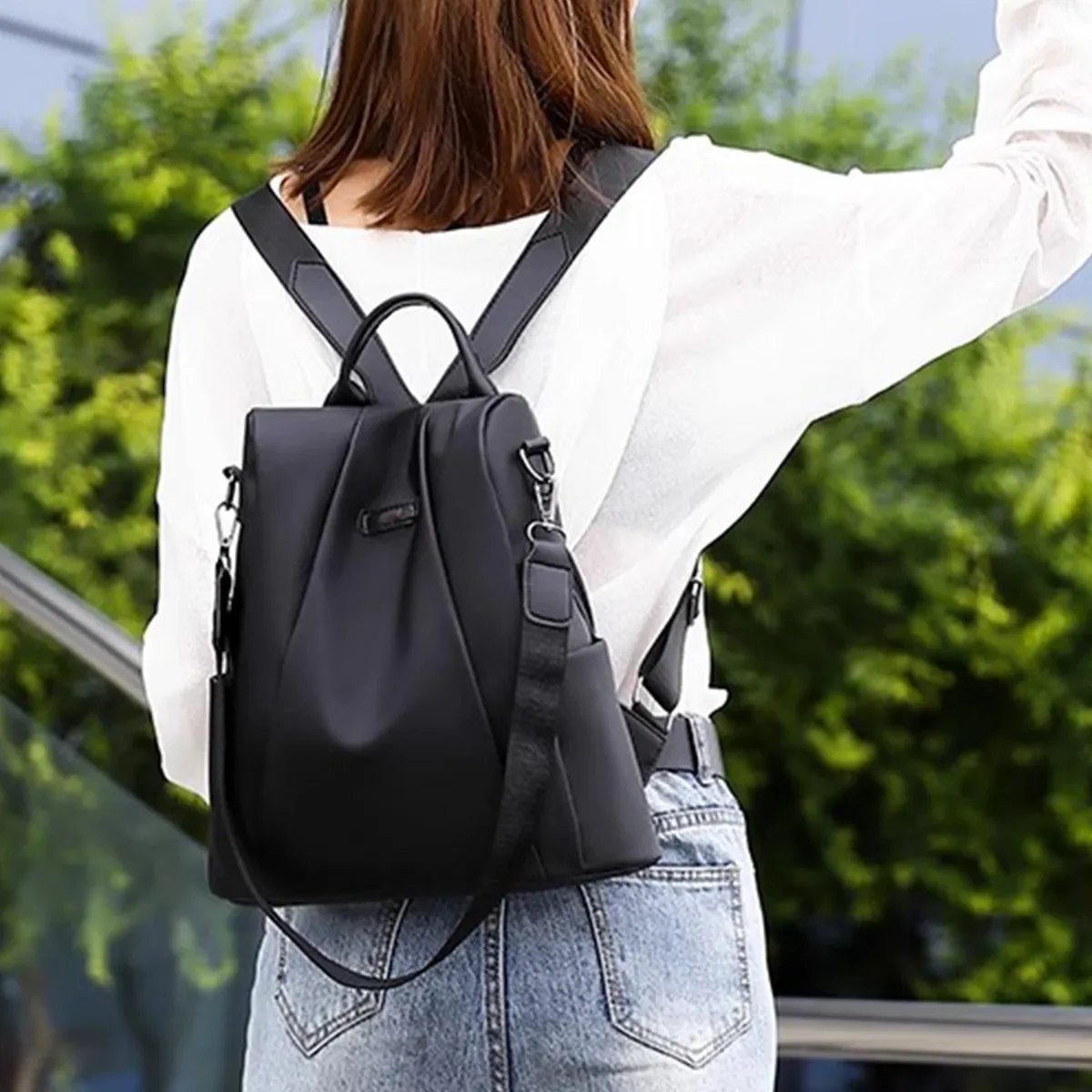 sac à dos antivol en tissu oxford pour femmes, fermeture éclair cachée au dos, design doux, adapté au travail quotidien et aux voyages