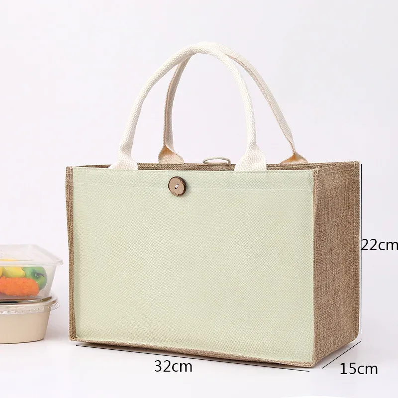 sac fourre-tout en toile de jute avec bouton pour femme, sac à main cadeau de grande capacité, respectueux de l'environnement, sac à provisions réutilisable, sac en chanvre
