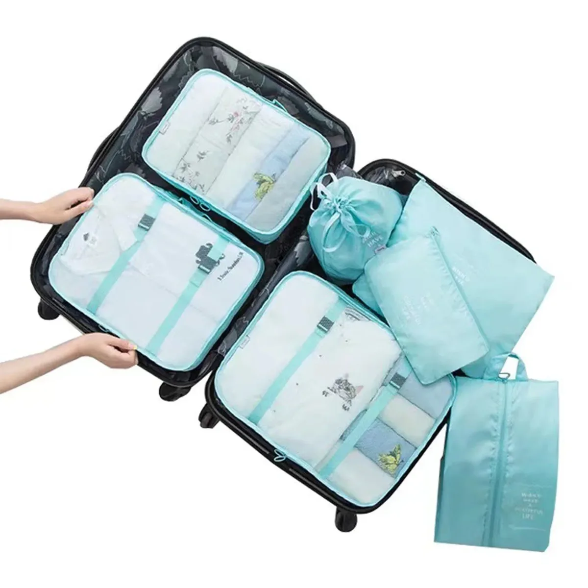 ensemble de 7 cubes d'emballage de voyage, sac de rangement de bagages en maille portable, sac de rangement de vêtements sous-vêtements avec sac à chaussures