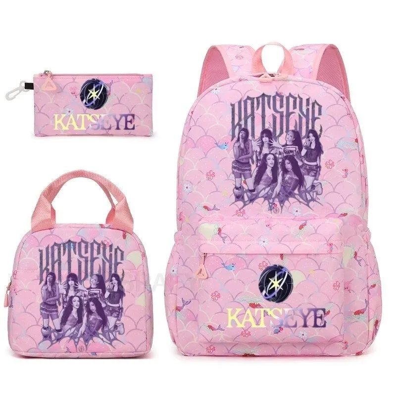 sac à dos amusant katseye, imperméable, grande capacité, pour ordinateur portable, sac d'école, pour femmes et hommes, motif dessin animé, sac de voyage, ensemble de 3 pièces.