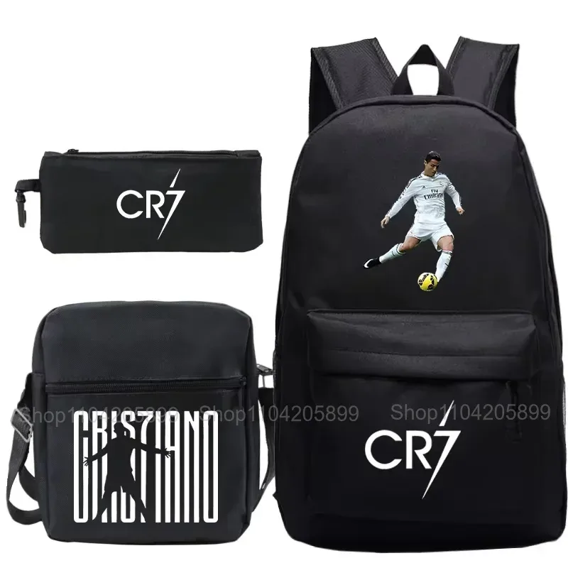 sacs à dos cr7 ronaldo pour garçons et filles, 3 pièces, sacs d'école, sac à bandoulière, trousse à crayons, capacité pour ordinateur portable, sac à dos de voyage quotidien, cadeau
