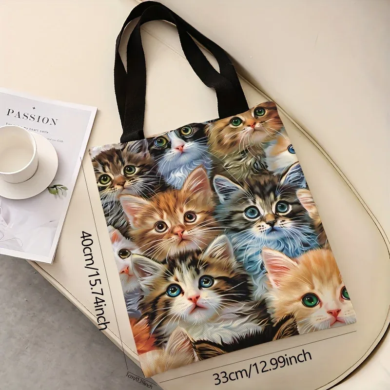 sac à main décontracté imprimé chat, sac à dos réutilisable à la mode, sac à main multifonctionnel, sac de shopping en toile imprimée