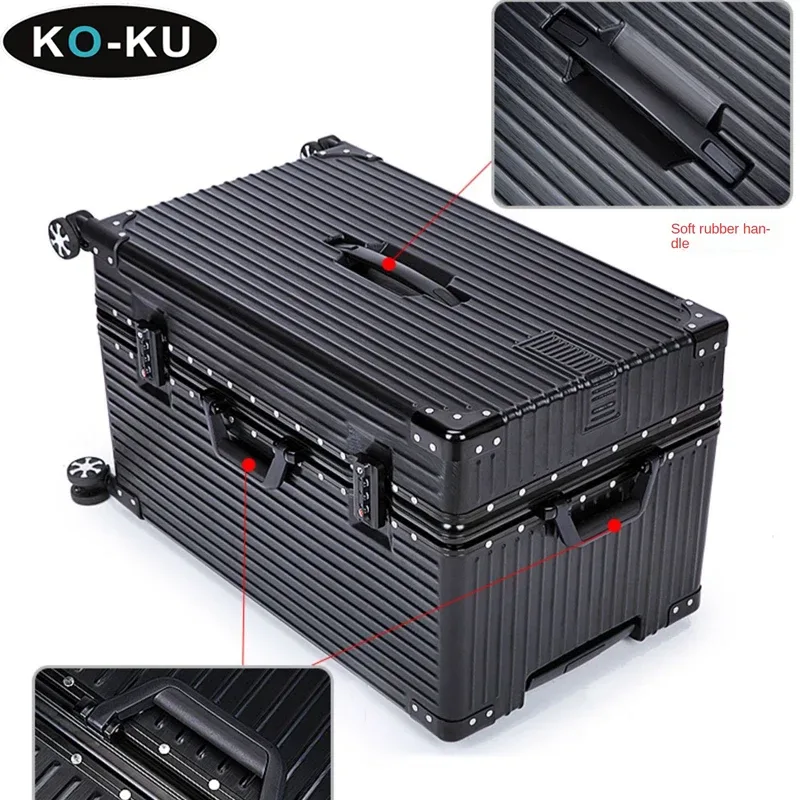 ko-ku valise surdimensionnée 40/50/60 ''cadre en aluminium abs + pc boîtier de chariot épaissi bagage de grande capacité 20 valise à main