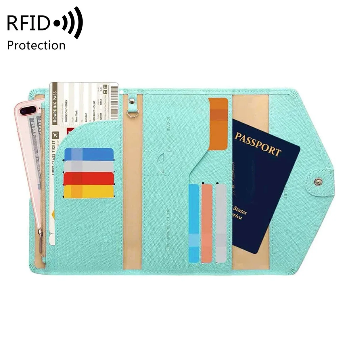 sac de passeport à brosse antivol rfid, portefeuille de voyage multifonctionnel, porte-cartes multi-porte-passeport monochrome