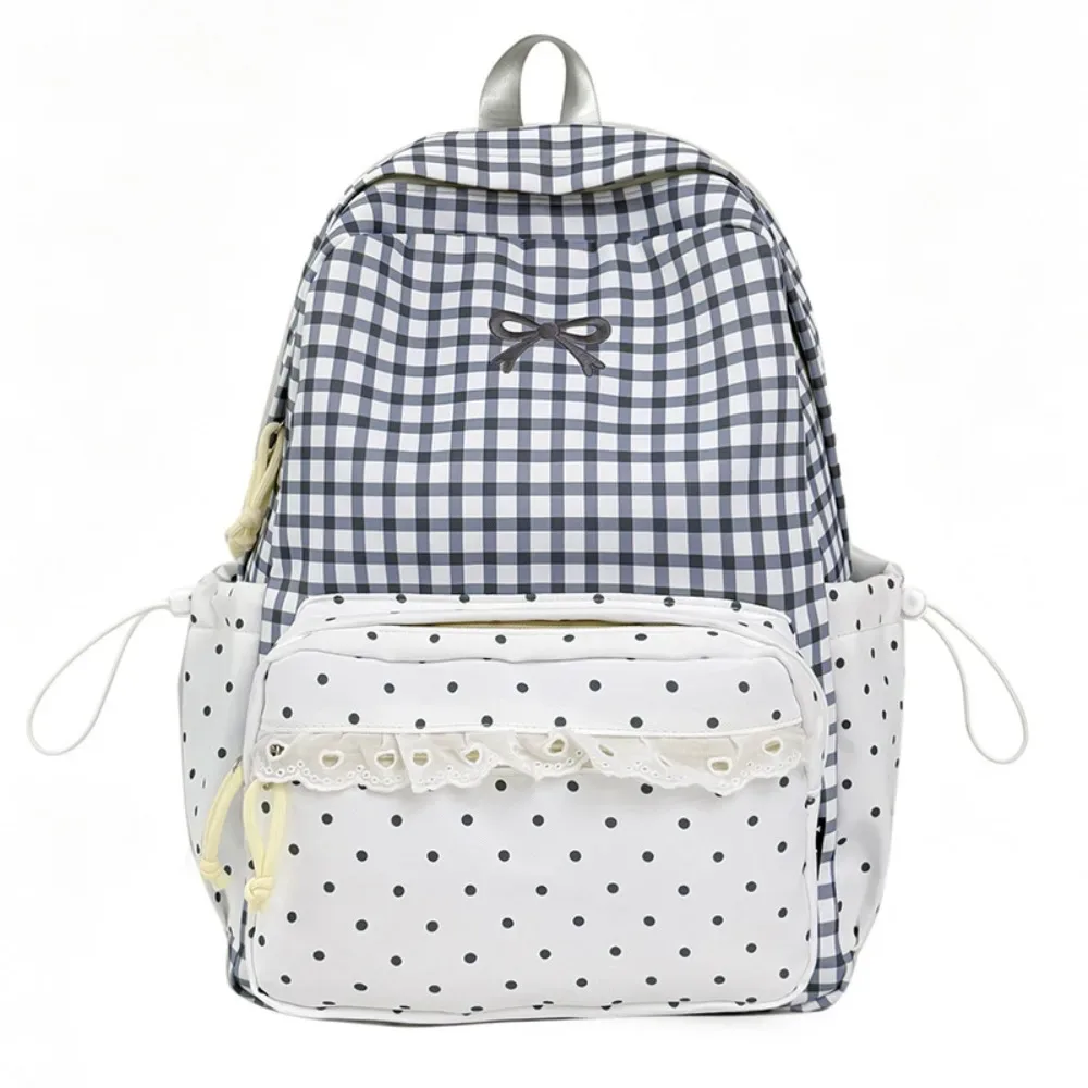 sac à dos tendance à pois, motif écossais et nœud, léger, idéal pour étudiants, cadeau