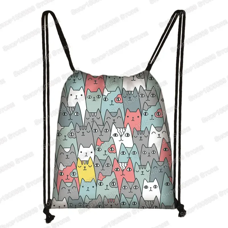 kawaii dessin animé chien chat sac à dos femmes sacs à cordon toile sac à bandoulière pour voyage filles sac à dos sacs de rangement porte-chaussures