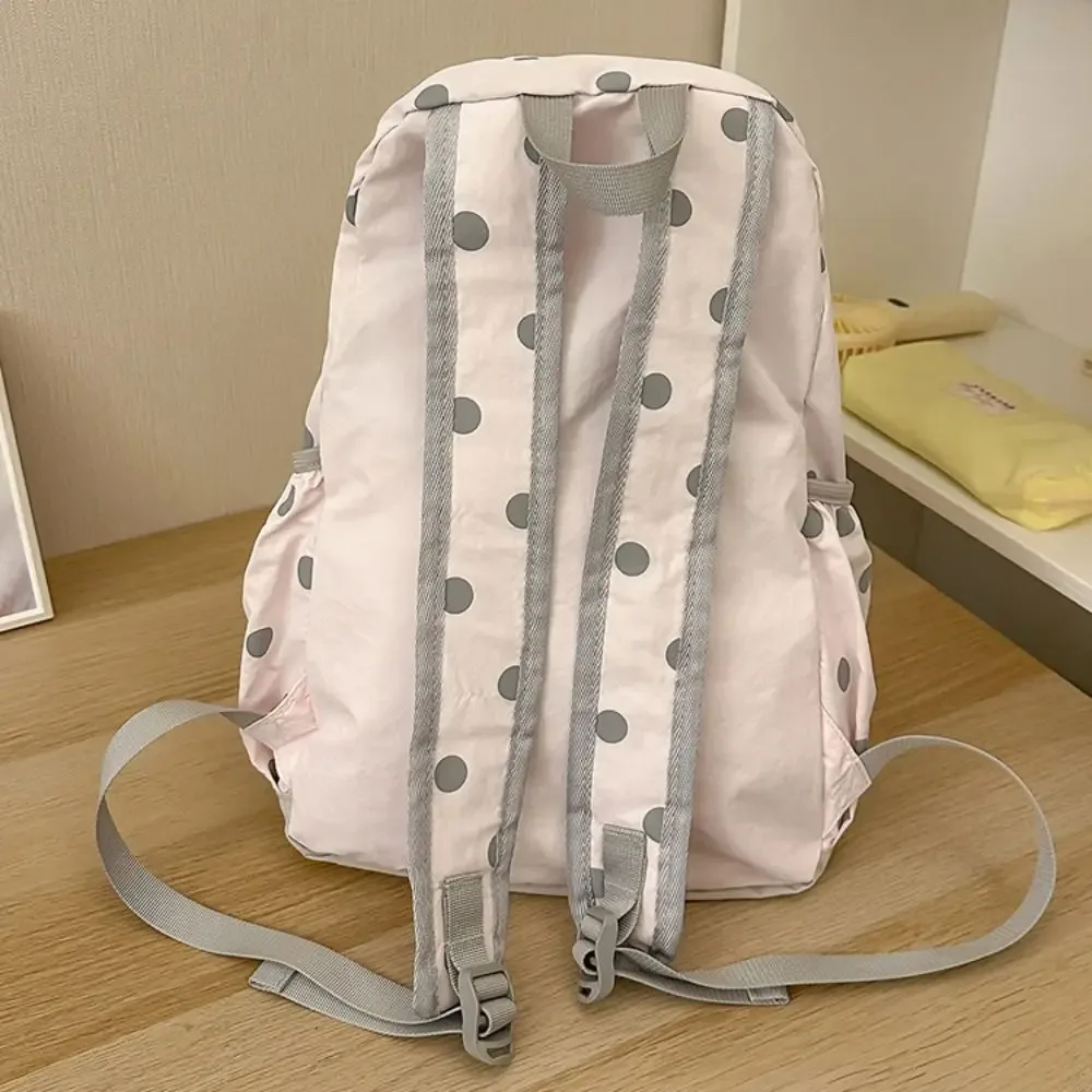 Sac à dos mignon à pois, minimaliste, grande capacité, en nylon, avec broderie chat, léger, pour étudiant, école, trajets quotidiens