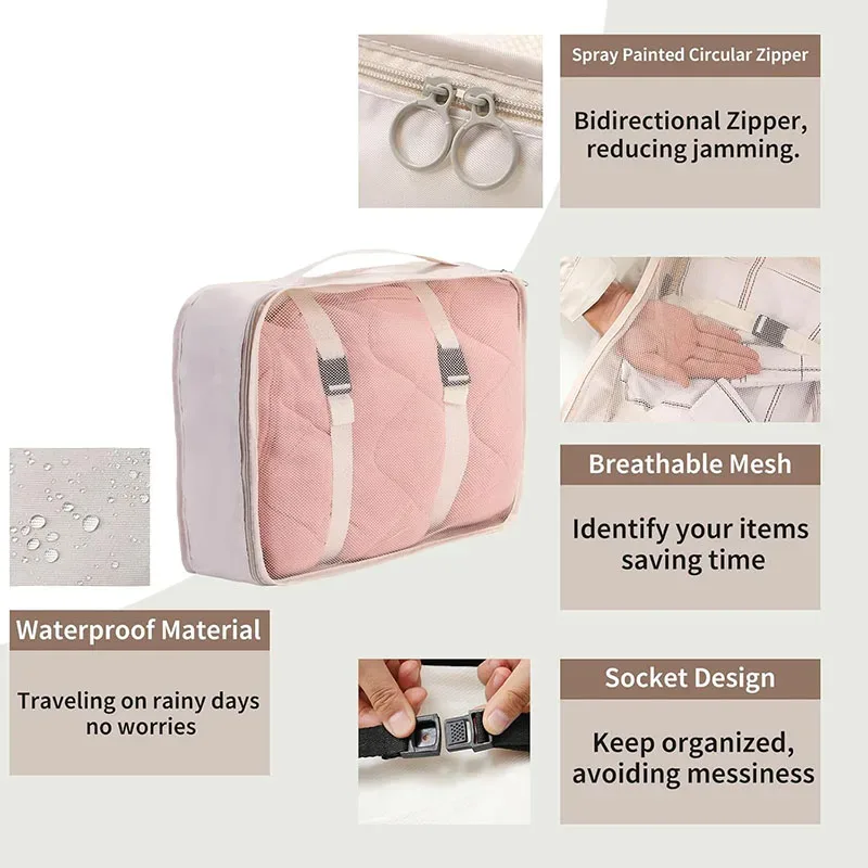 ensemble de 11 cubes de rangement de voyage, organisateurs de bagages imperméables, sacs de rangement à cordon pour vêtements, chaussures, sous-vêtements, cosmétiques