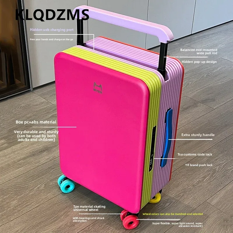 valise klqdzms 20 pouces en abs + pc, grande capacité, valise à roulettes, valise pour femme, valise à code pour homme, bagage à roulettes