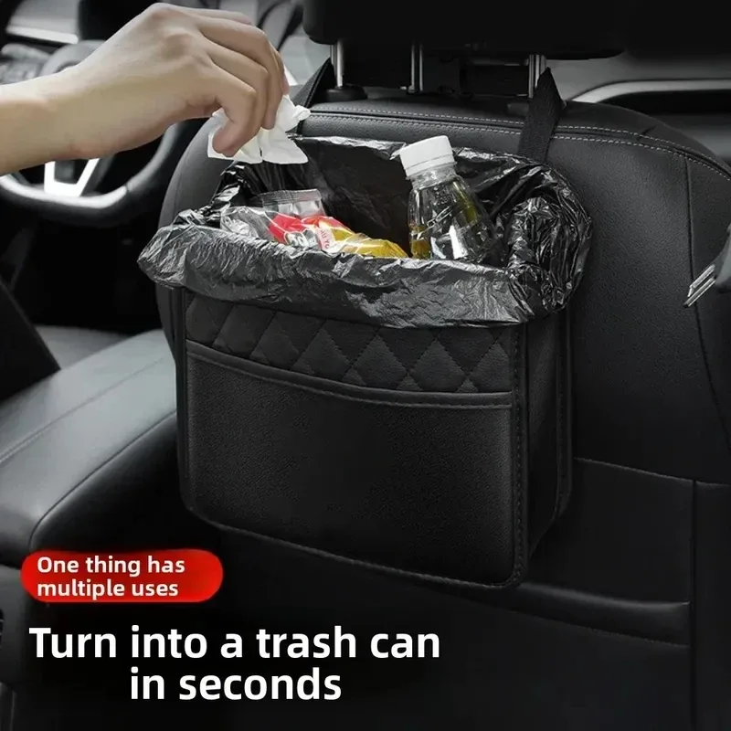 organisateur universel pour dossier de siège de voiture, en cuir imperméable, multifonctionnel, sac de rangement suspendu pliable avec grand bac à déchets