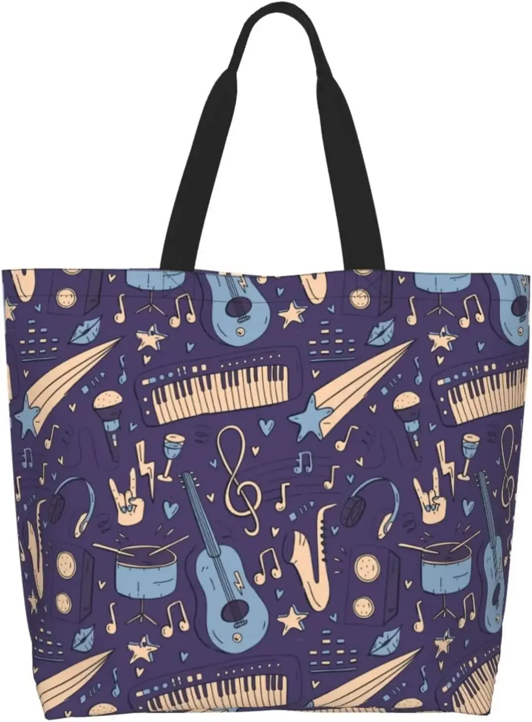 grand sac fourre-tout réutilisable pour femme, sac à main décontracté, sac d'épicerie polyvalent, travail en plein air, marche, notes de musique