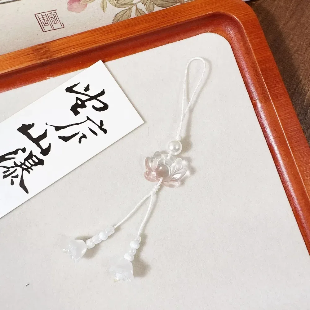 accessoire de bijouterie, pendentif lotus perlé de style chinois, fait main, vintage, chaîne pour appareil photo, décoration à suspendre pour sac à dos