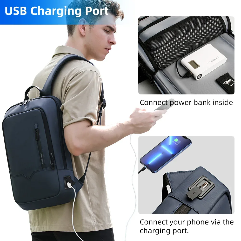 hcankcan-sac à dos mince pour homme, sacoche pour ordinateur portable 14 pouces, business, multifonctionnel, étanche, école, unisexe, décontracté, voyage, noir