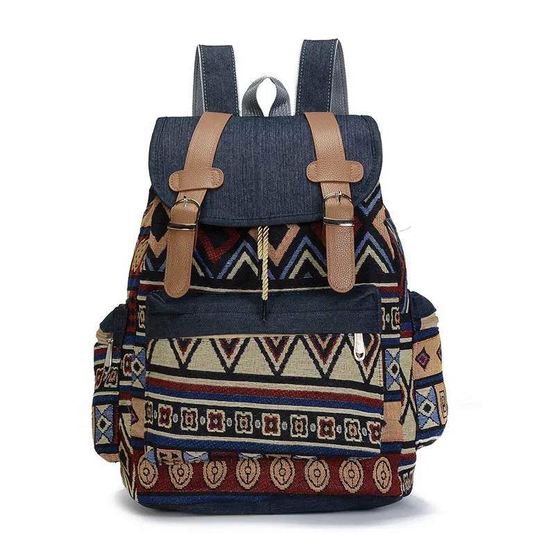 femmes impression nationale sac à dos toile sacs d'école pour adolescents sac à bandoulière week-end voyage sac à dos denim mochilas femininas