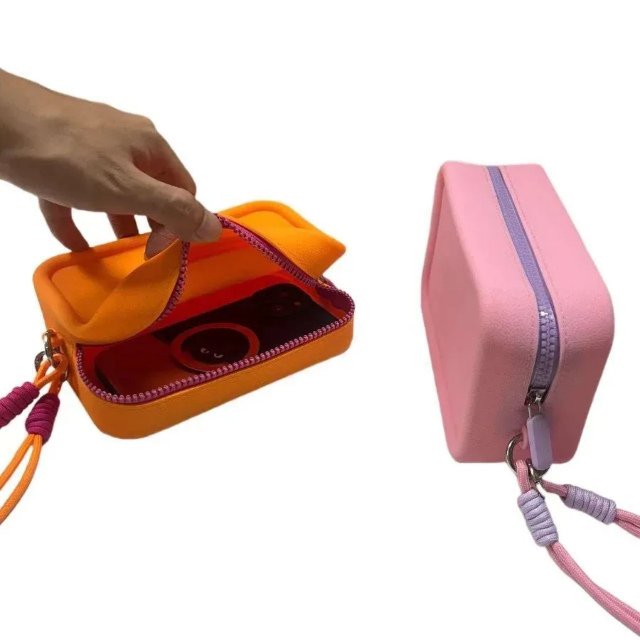 sac de rangement en silicone pour cosmétiques avec cordon de poignet tressé, sacs à cosmétiques portables avec cordon, sacs à cosmétiques étanches à fermeture éclair, sac à rouge à lèvres