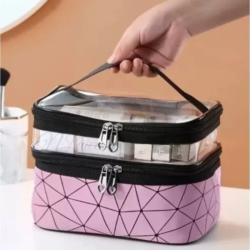 trousse de maquillage double portable grande capacité version coréenne ringer sac de voyage multifonctionnel trousse de toilette sac de rangement portable