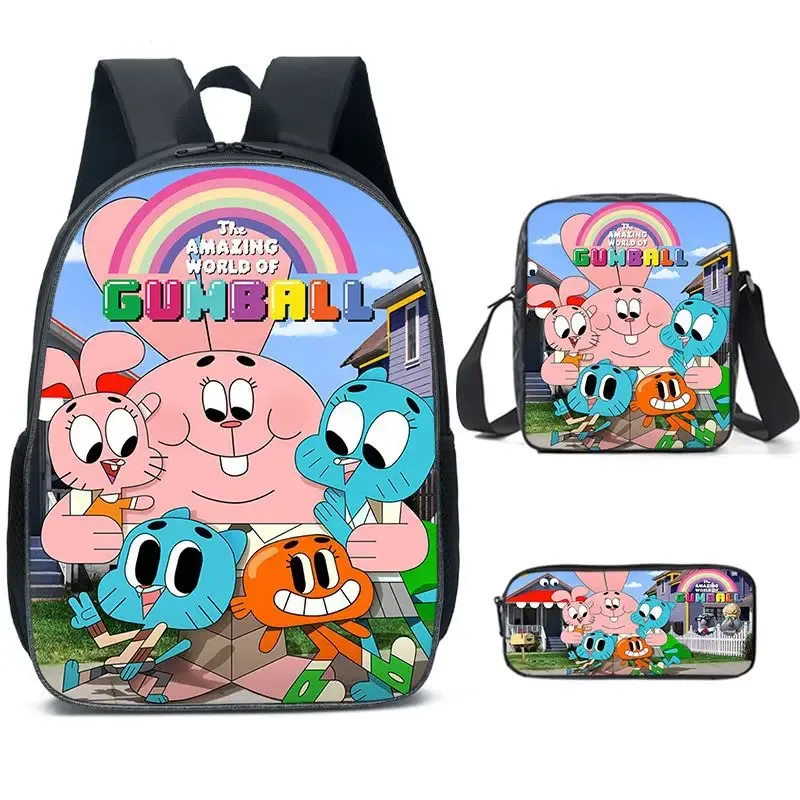 l'incroyable monde de gumball anime 3 pièces/ensemble sac à dos étudiant école sac à bandoulière enfant mignon voyage sac à dos enfants cadeau d'anniversaire
