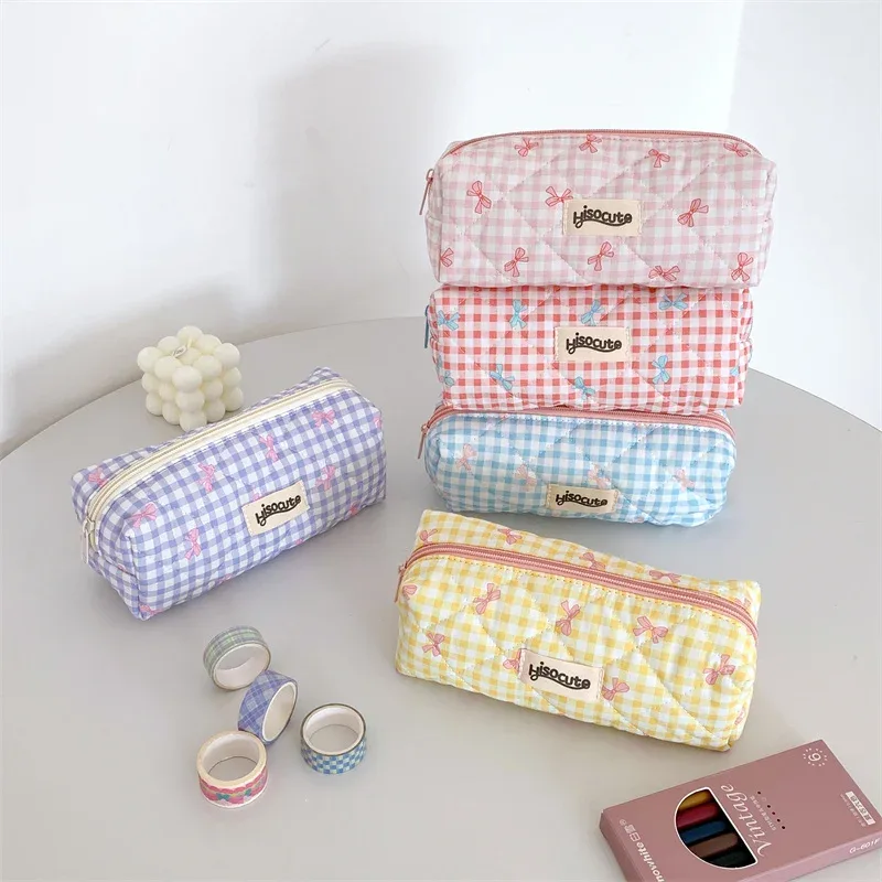 sac de rangement de voyage pour femmes, sac de rangement de voyage avec nœud simple, design mignon, trousse à crayons pour filles, trousse de maquillage rétro pour dames, sac à cosmétiques