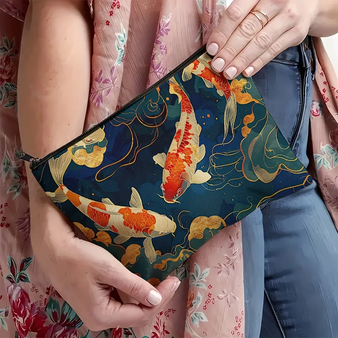 koi fish design pochette à cosmétiques sac à cosmétiques élégant pour femme, trousse de toilette portable poly