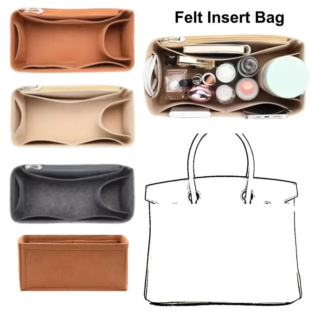 Sac à main en feutre simple, sac de rangement, support de sac, doublure de sac portable, multi-poches, sac interne de voyage pour Birkin25/30/35