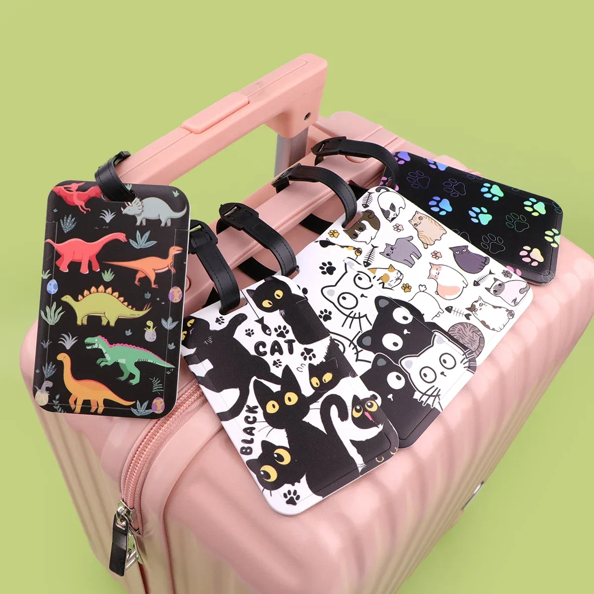 étiquette de bagage en plastique chats mignons, valise dinosaure, sac à dos, liste anti-perte, porte-carte d'identité, accessoires de bagages à la mode, cadeaux