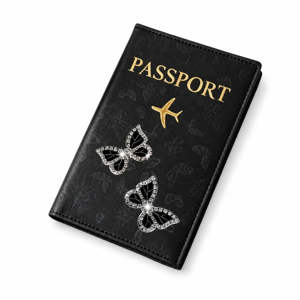 porte-passeport en cuir pu rose papillon, étui de voyage orné de strass avec emplacements pour cartes pour femme, cadeau idéal pour les vacances à l'aéroport
