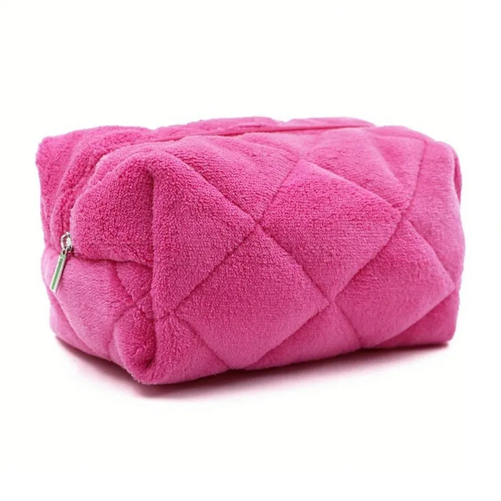 sac à cosmétiques de grande capacité, sac de maquillage design portable en peluche, sac de rangement de style kawaii de couleur pure, rangement de maquillage