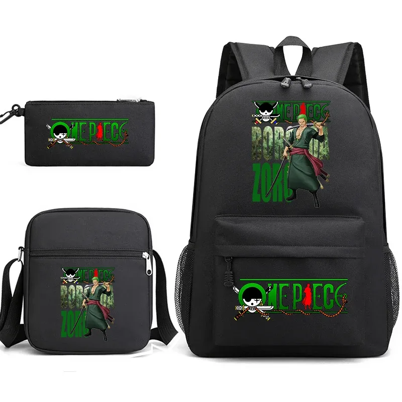 ensemble de sacs à dos graphiques one piece zoro pour enfants et adolescents avec sac à bandoulière et trousse à crayons