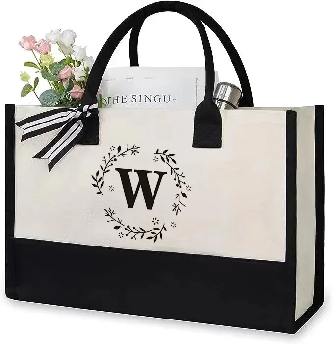 sac fourre-tout en toile lettre anniversaire cadeau de mariage personnalisé boutique logo d'affaires mode grande capacité sac à provisions bolsos 2025