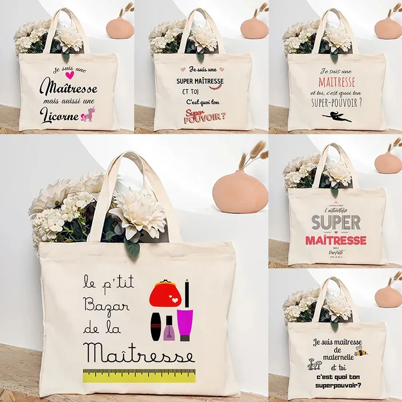 sac fourre-tout à thème enseignant, sac à bandoulière d'école inspiré avec motif de style français, sac à main à motif éducatif cadeau maitresse d'école