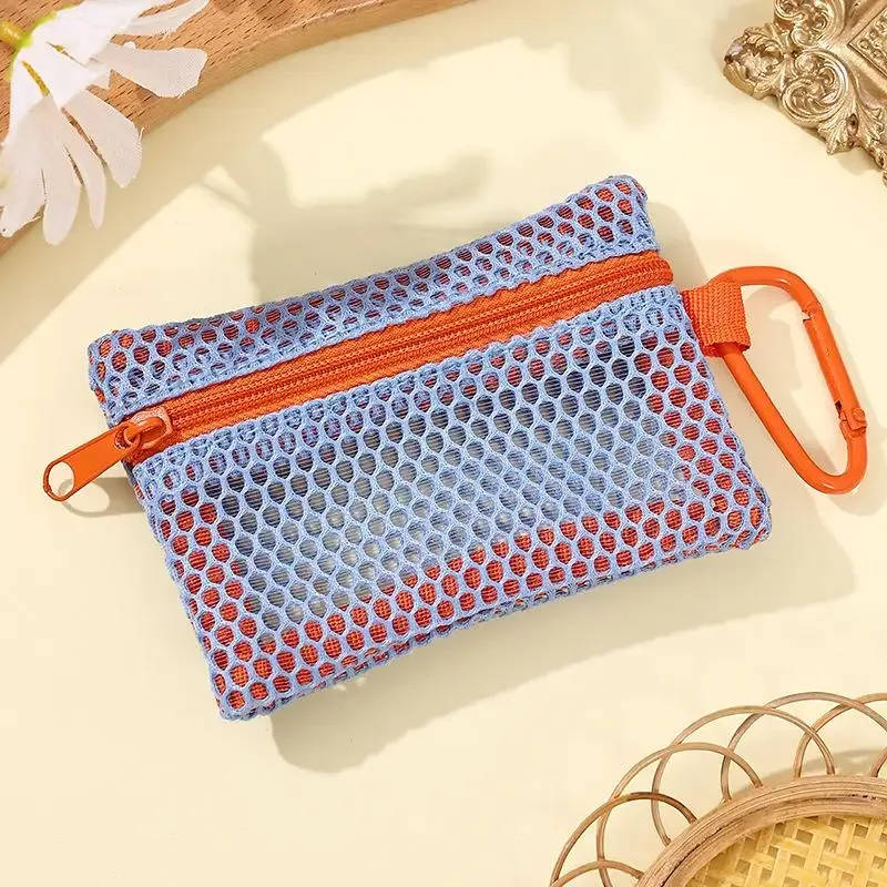 trousse de maquillage en maille transparente, pochette cosmétique portable élégante avec fermeture éclair, conception plate pour les articles de toilette et le rangement du maquillage