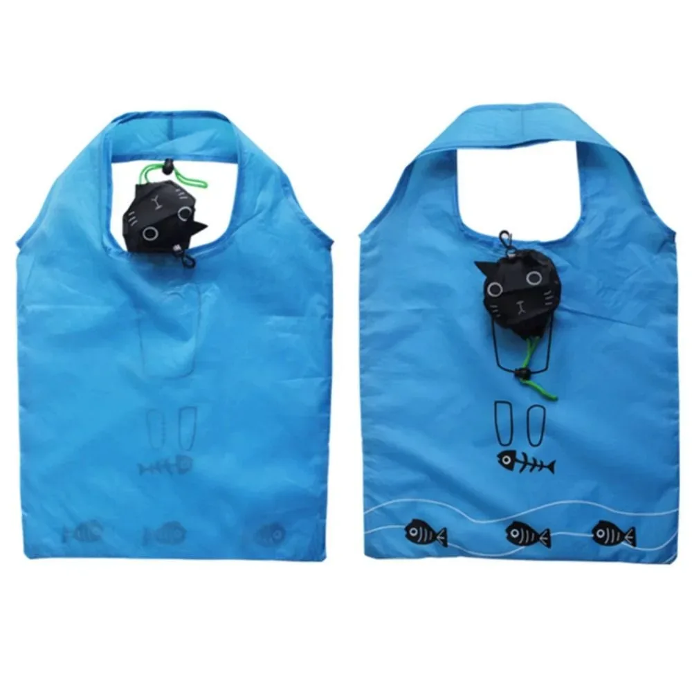 sac de courses pliable réutilisable grenouille, sac écologique pliable chat de dessin animé, pochette à bandoulière de grande capacité, sac de rangement de shopping en plein air