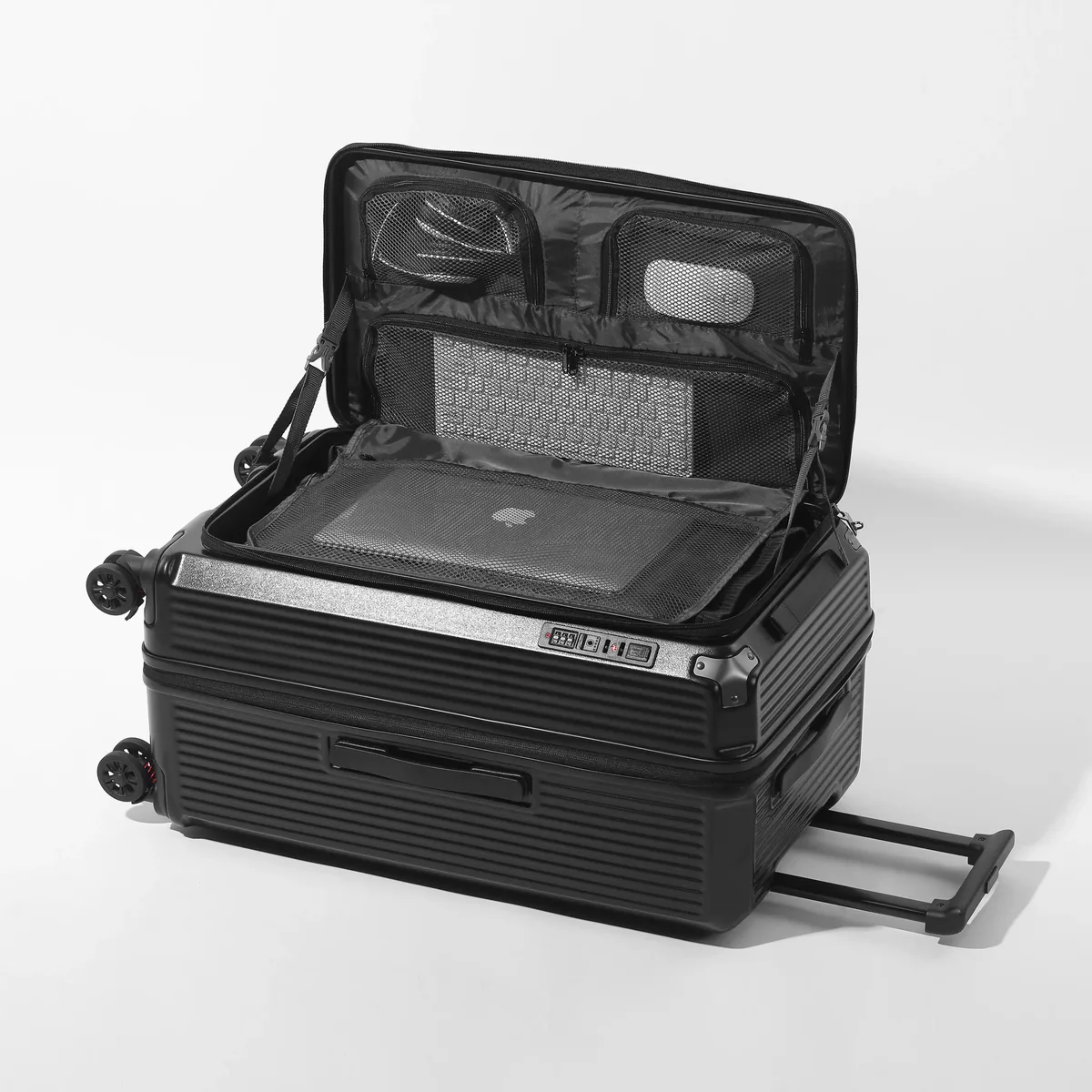 valise pc multifonctionnelle extensible avec serrure tsa, port usb type-c, roues antichoc, ouverture frontale, bagage cabine à roulettes
