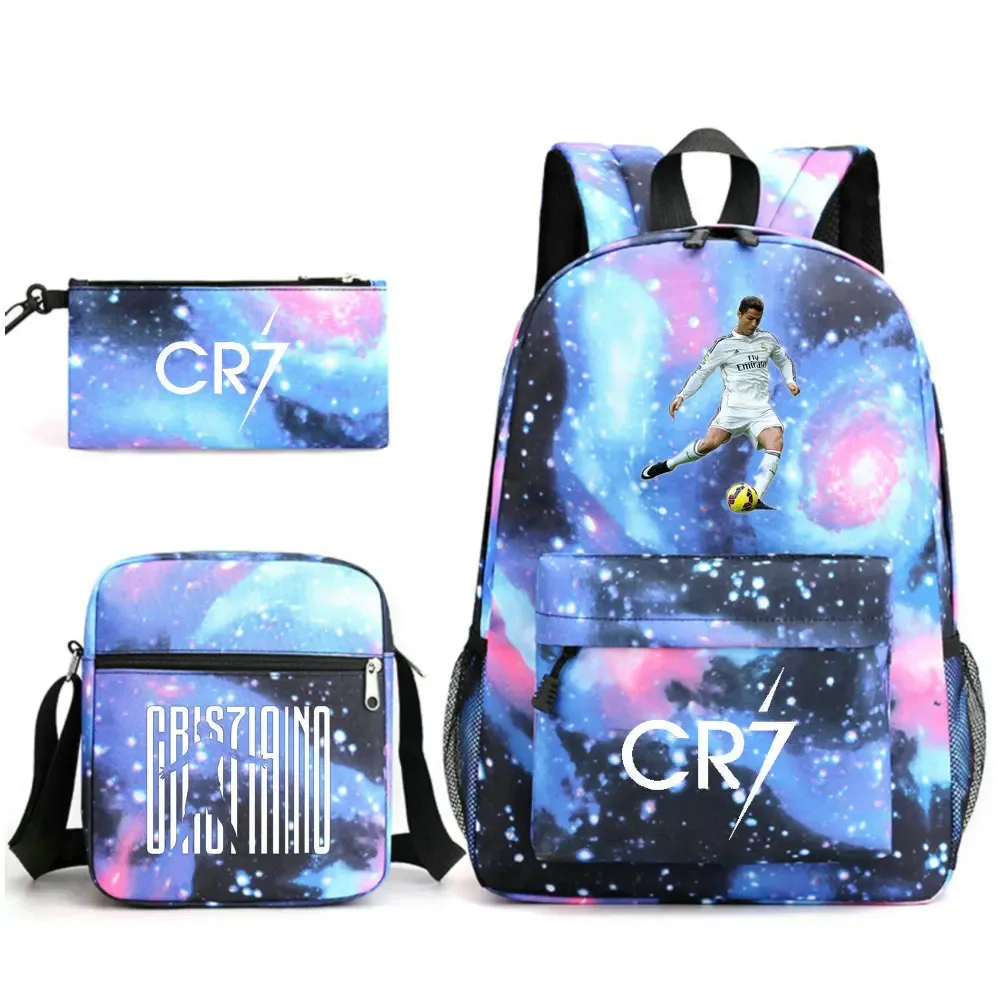 sacs à dos de voyage et d'extérieur imprimés cr7 pour femmes et filles, avec sacs à déjeuner, légers, pour adolescents, sac à dos pour ordinateur portable