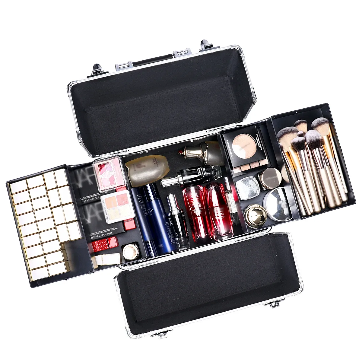 trousse de maquillage à roulettes détachable, grand chariot de rangement pour cosmétiques, 4 couches, organisateurs de maquillage de grande capacité, étui de voyage avec clé