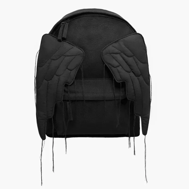 sac à dos à ailes style y2k pour femmes, sac en toile d'ange mignon japonais, pompon créatif, couleur unie, sac à bandoulière de grande capacité pour étudiantes