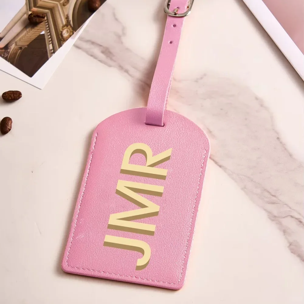 étiquette de bagage personnalisée en cuir pu avec initiales, étiquette d'identification de valise imprimée uv personnalisée, cadeau de voyage pour femmes et hommes