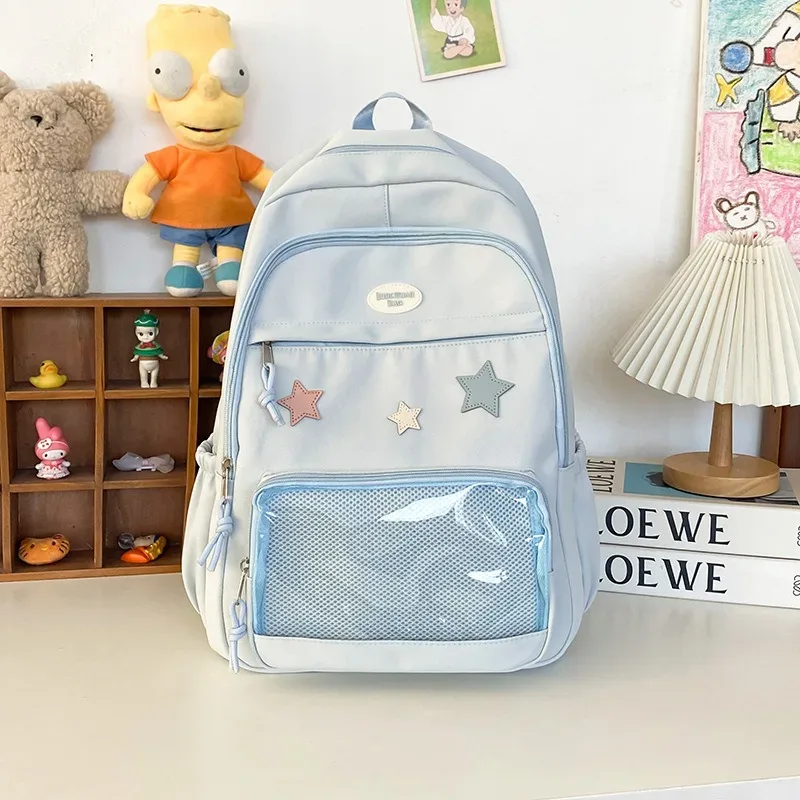 sac à dos en nylon transparent de grande capacité pour étudiante, sacoche polyvalente japonaise mignonne