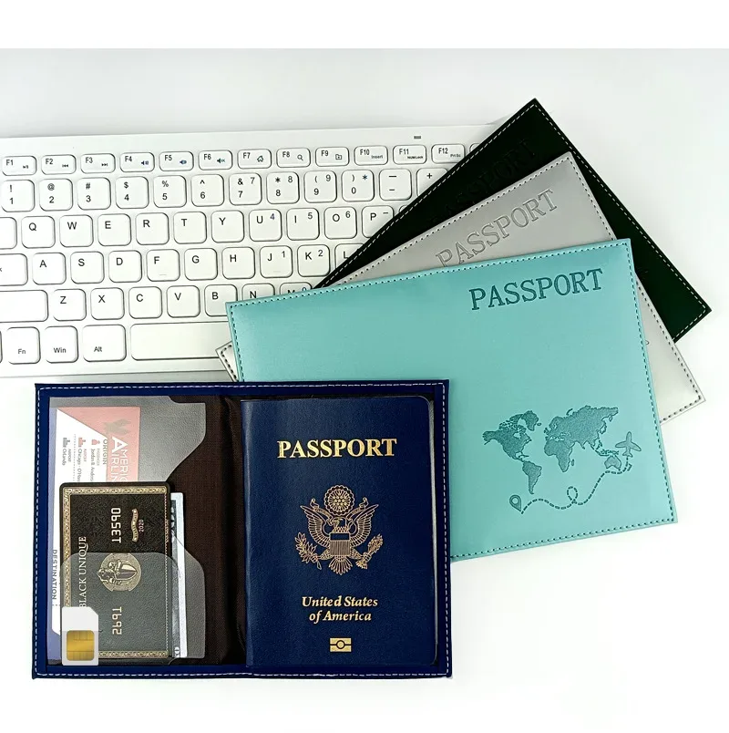 accessoires de voyage : étui de passeport en cuir imprimé carte, porte-billets d'avion, porte-cartes d'identité, protège-passeport