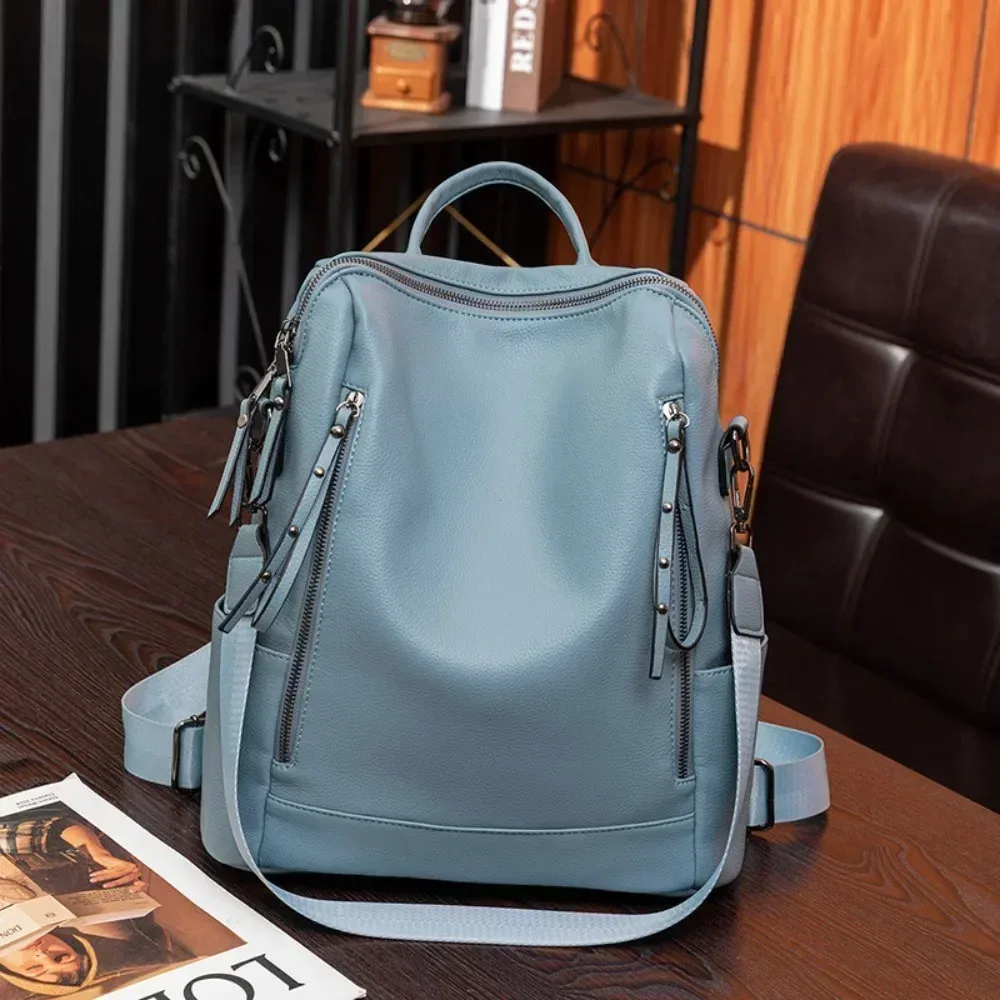 Sac à dos de marque en cuir véritable pour femmes, nouvelle mode voyage, sacs d'école de haute qualité, Sac à bandoulière décontracté, 2023