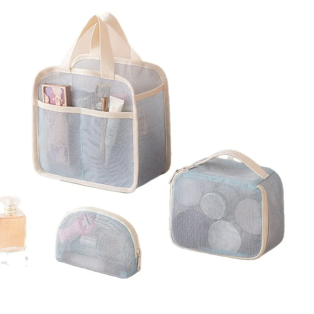 pochette de rangement portable, sac à cosmétiques en maille multi-usages, organisateur de maquillage respirant, trousse de toilette transparente pour la douche