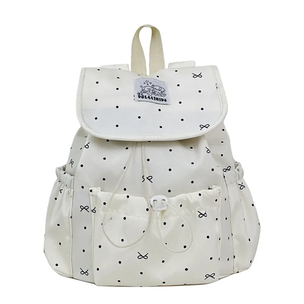sac à dos de style japonais pour femmes, motif à pois, fermeture à cordon, sac à dos de grande capacité, sac de style preppy