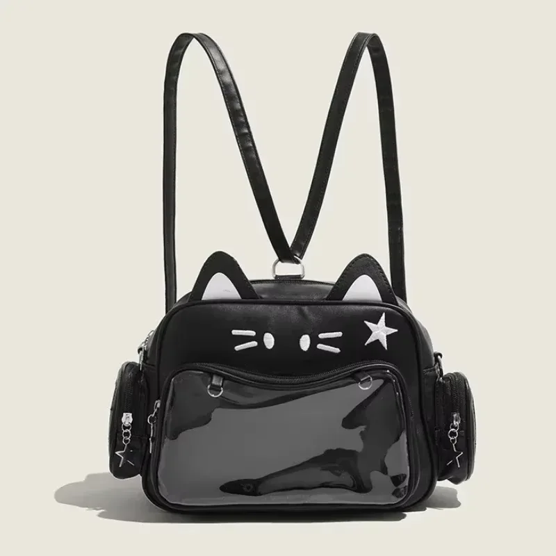 sac à dos chat argenté du japon y2k, sac d'école ita pour adolescent mignon, sac de voyage à poche transparente pour filles douces, femmes et garçons