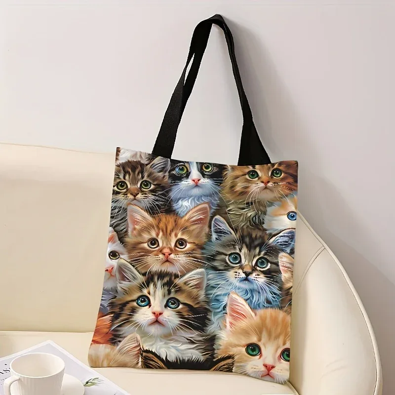 sac à main décontracté imprimé chat, sac à dos réutilisable à la mode, sac à main multifonctionnel, sac de shopping en toile imprimée