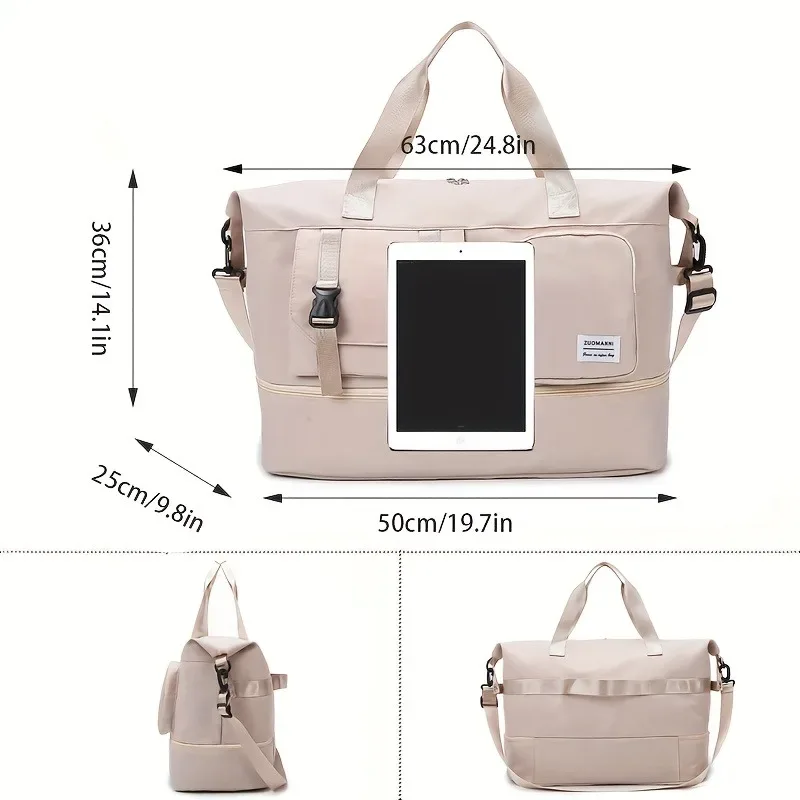 sac de voyage à grande capacité pour femmes, sac de week-end pour la nuit avec compartiment à chaussures, sac de sport avec poche étanche