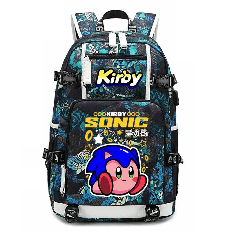 sac à dos d'étudiant imprimé dessin animé kirby, sac d'école de voyage de grande capacité pour enfants et adolescents